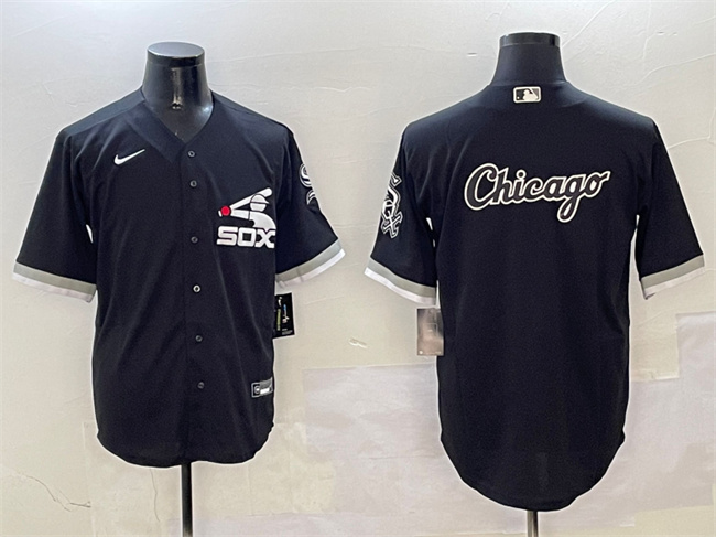 Men's Chicago White Sox Black Team Big Logo Cool Base Stitched Jersey Men's Chicago White Sox Black Team Big Logo Cool Base Stitched Jersey